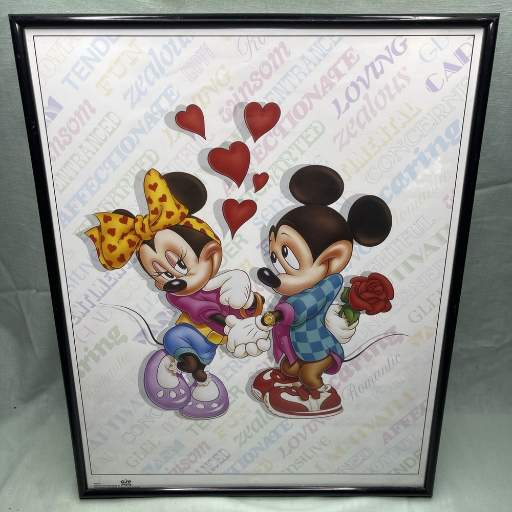 Disney Mickey Minnie Mouse Framed Poster 16x20 Wall Art Love Hearts Decor VTG